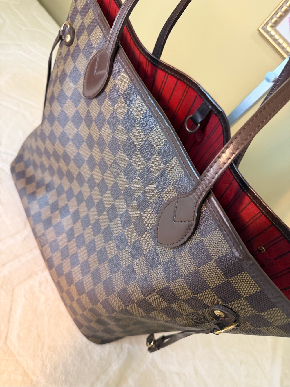 Louis Vuitton Damier Ebene Neverfull MM Tote with Red Interior - Picture 6 of 16